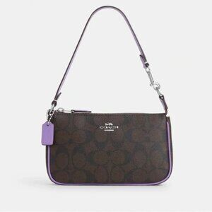 NEW Coach Nolita 19 Clutch Signature Canvas Brown Purple Iris C3308 NWT Wristlet